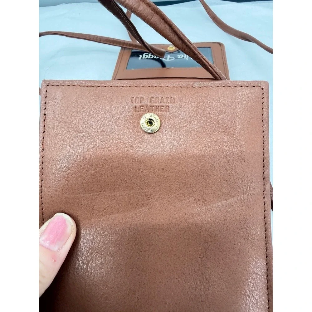 Via Piaggi Crossbody Wallet Phone Bag Leather Cognac Brown Vintage Travel